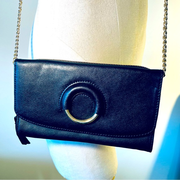 Banana Republic Handbags - BANANA REPUBLIC | Black Leather with Heavy Gold Hardware | NWOT | Tan interior |